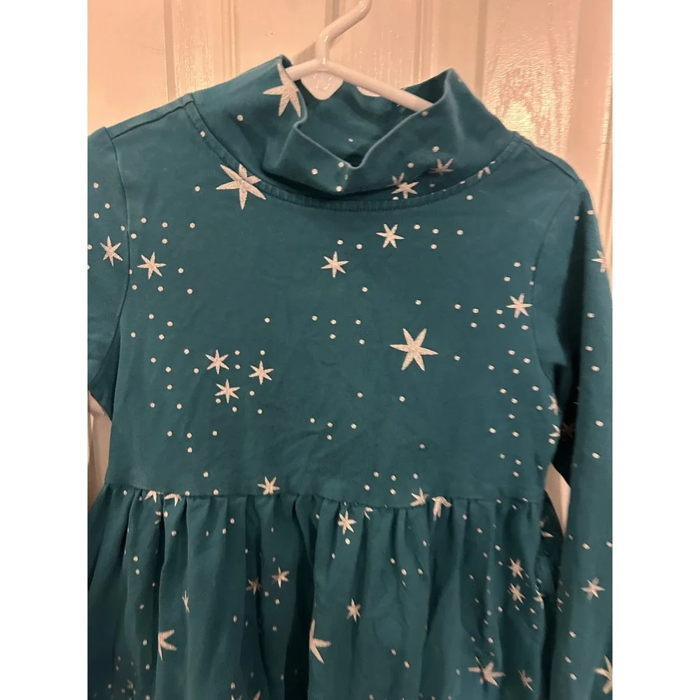 Hanna Andersson Kids Teal Green Silver Star Mock Neck Long Sleeve Pocket 5 k7075